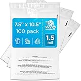 Shop4Mailers 7.5 x 10.5 Clear Plastic Flat Poly Bags with Suffocation Warning Self Seal Adhesive 1.5 Mil for Business FBA Packaging, Jewelry, Clothes, Prints, Storage – Resealable (100 Pack)