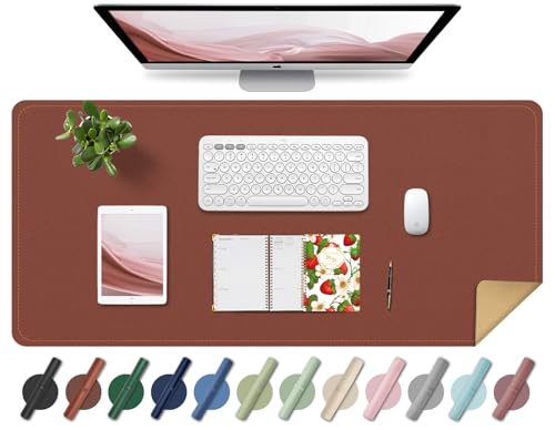Large Desk Pad 35.4" x 17", Non-Slip Desk Mat with PU Leather & Natural Cork, Waterproof Writing Desk Natural Cork, Computer Mat Desk Protector for Office Home, Brown