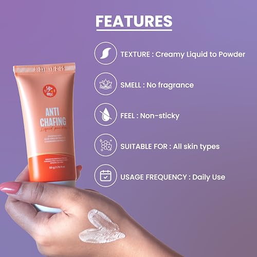 Image of Yu n Me Anti-Chafing Liquid Powder Cream | Anti-Rash Cream for Inner Underarms & Intimate Areas | Dermatologically Tested | Tapioca Starch & Aloe Vera | Non-Greasy Formula | For Men & Women | 50gm