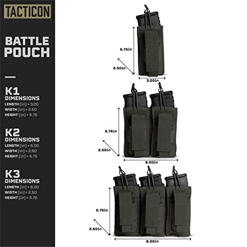 Tacticon K1 K2 K3 Battlepouch | Rifle + Pistol Mag Pouch | Combat Veteran Owned Company | Molle Single Double Triple Magazine Holster | Tactical Bag Holder ((2 Rifle + 2 Pistol [Ranger Green])) #TOP3