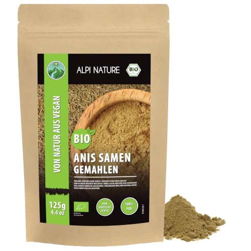 Alpi Nature Anis Orgánico en Polvo 125g, Semillas Molidas, Polvo de Anís en Grano para Cocinar