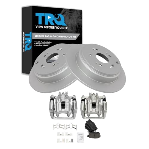 Image of TRQ Rear Brake Pad and Rotor Set Ceramic Solid Rotors Calipers