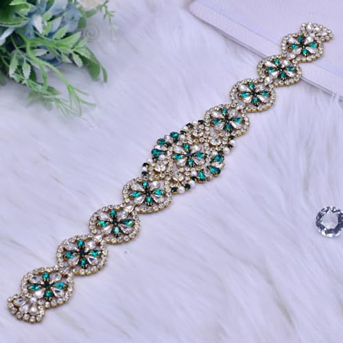 ECYC Rhinestone Bridal Belt, Fashion Green Crystal Wedding Dress Belt Rhinestone Ribbon Belts for Women3