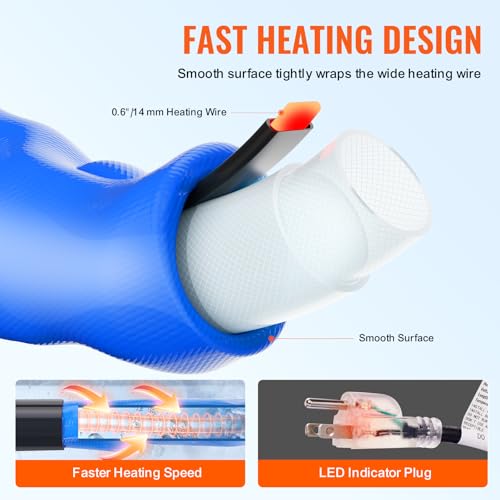 Image of VEVOR 15ft Heated Water Hose for RV, Heated Drinking Water Hose with Corrugated Cover Antifreeze to -45F, Automatic Self-regulating, 5 /8 inch I.D. with 3 /4 inch GHT Adapter, Lead and BPA Free
