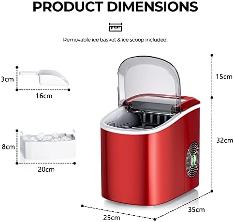 GiantexUK Electric Ice Maker, 12KG/24H Ice Cube Making Machine Ice Scoop and Basket, 2.2 L Automatic Self-Cleaning Ice Machine for Home Counter top (Red)