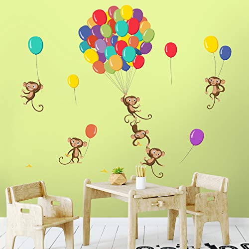 Decalmile Balloons Monkey Wall Stickers Animals Kids Wall Decals Baby Nursery Children Bedroom Living Room Wall Decor #TOP1