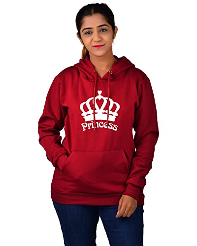 Image of More & More HOODMASTER Women's Fleece Hoodie Sweatshirt with Pockets Full Sleeves Regular Fit Solid Pattern Princess Theme Hooded Neck and Standard Length | Women Fleece Hoodie