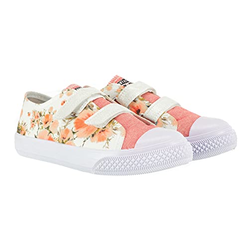 Tenis Infantil Unissex Escolar em Lona Florido com Velcro Resistente Leve Macio (33/34)