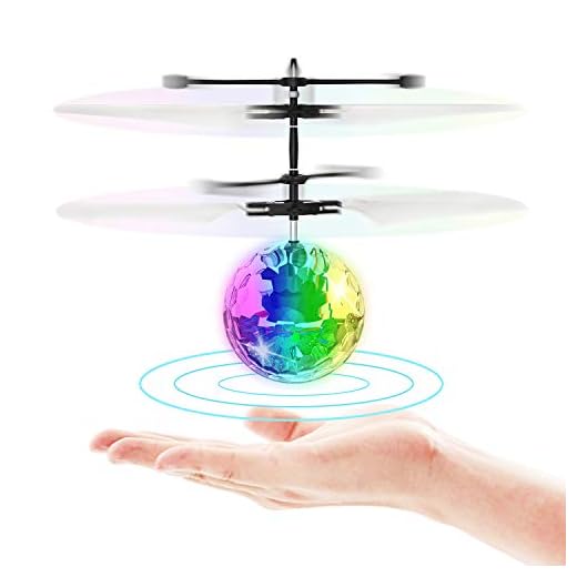 Flying Toy Ball Infrared Induction RC Flying Toy Built-in LED Light Disco Helicopter Shining Colorful Flying Drone Indoor and Outdoor Games Toys for 1 2 3 4 5 6 7 8 9 10 Year Old Boys and Girls