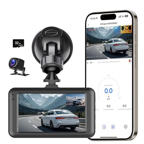 Dual Dash Cam Front and Rear 2K+1080P | WiFi Car Camera Recorder | 32GB Card Included | Night...