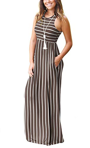 Image of EUOVMY Women's Sleeveless Dress Casual Plain Loose Summer Long Maxi Dresses with Pockets