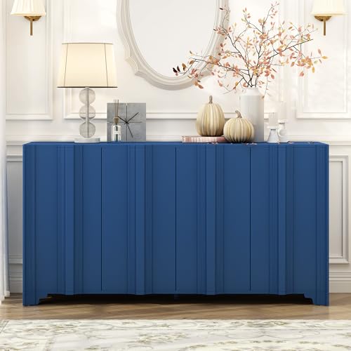 Qwtrvlizi U_Style Sophisticated 4-Door Sideboard Adorned with Intricate Linear Accents