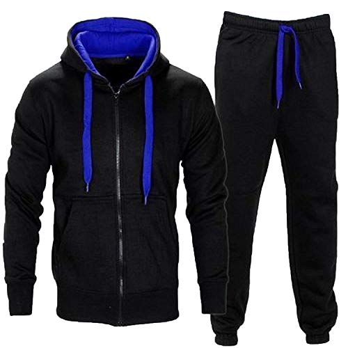 Juicy Trendz Hommes Athletic Long Selves Polaire Zip Complet Gant de survêtement Jogging Set Vêtements Actifs, Black-blue, L Cover