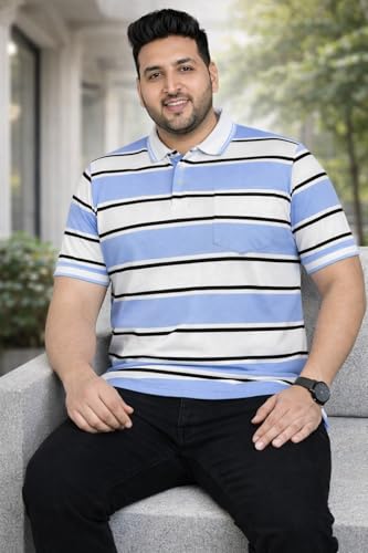 Image of INKKR Plus Size - Men Striped Polo Neck Tshirt