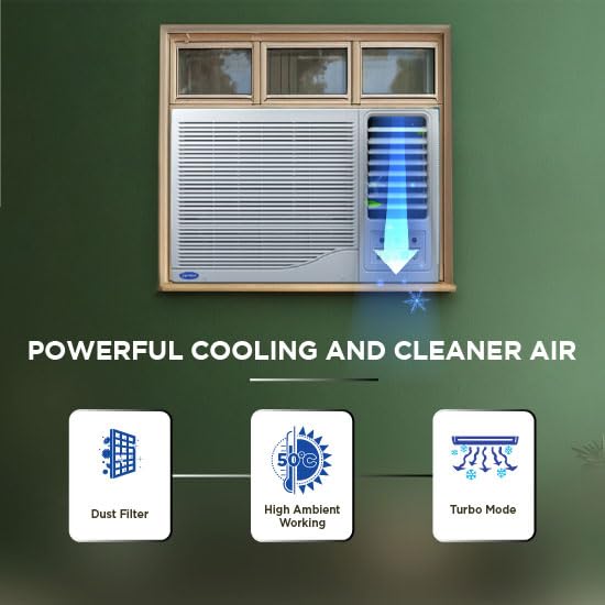 Image of Carrier Estrella Gx 1 Ton 2 Star Window Air Conditioner (R32 Refrigerant, Turbo Mode, Energy Saver, Dust Filter, High Ambient Cooling up to 50C, White) CAW12EC2R36F0