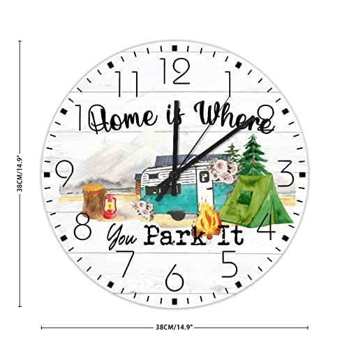 Horloge murale en bois 38 cm rustique style camping rétro pour déco salon vintage - 3