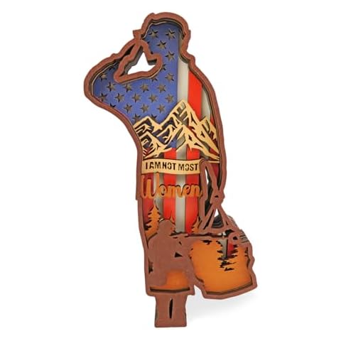 Laisgee Multi-Layered Female Veteran Decor, Wooden Veterans Day Gift for Women 5 Layers Self-standing Statue Desktop Shelf Mantel Display 9'' Cover