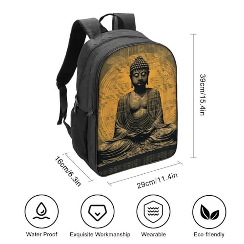 Mochila estampada de Buda con tela impermeable y respaldo transpirable para jóvenes 2