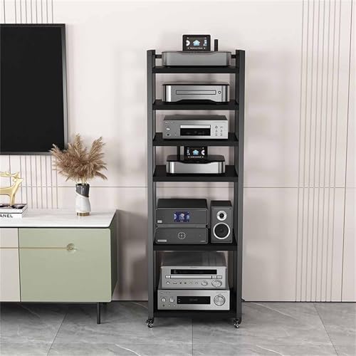 Sturdy 3/4/5/6 Tier Audio-Video Cabinet Stand, 120cm Adjustable Media Storage Rack with Movable Open Shelves for Home Theater & Living Room (Red Walnut, 50x40x120CM)