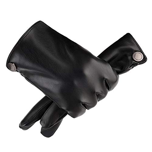 LDDENDP Männer Herbst und Winter Plus Samt Warm Lederhandschuhe Touch Screen Outdoor Sport Reithandschuhe Mode-Taste Business Casual PU-Leder-Handschuhe Cover