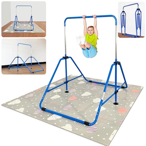 MARFULA Kip Bar Folding Gymnastic Bar with 5 FT Base Length 9 Height Levels Gymnastic Training Bar for Girls and Boys Between 3-9 Years Old at Home and Club Use