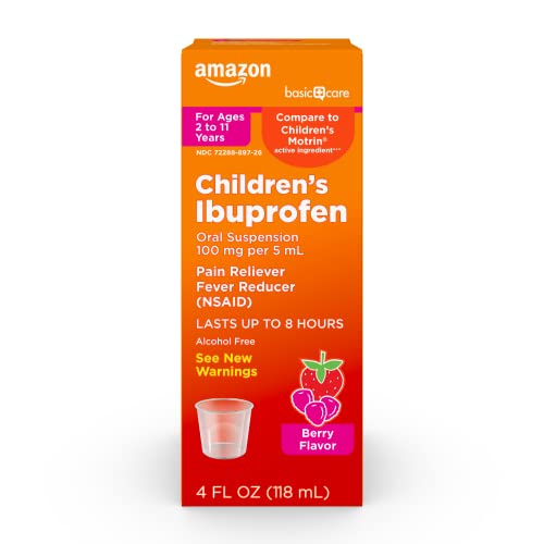 Image of Amazon Basic Care Children's Ibuprofen Oral Suspension 100 mg, Berry, 4 fl oz (Pack of 1)