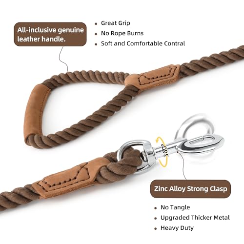 Mile High Life Dog Leash, Braided Cotton Rope Leashes with Leather Handle - Heavy Duty Metal Clasp, 5FT, 1/2" Thick - Wedding, Walking & Training Leash for Medium Large Dogs (Dark Brown) by Mile High Life - Image 4