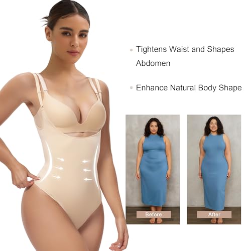 Image of SHAPERX Open Bust Shapewear Tummy Control Bodysuits for Women Seamless Compression High Waisted Body Shaper