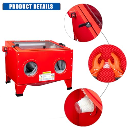 Image of 25 Gallon Sandblasting Cabinet | 40-80 PSI, Blasting Gun & 4 Nozzle, Heavy Duty Steel Bench Top, For Stain, Removal, Paint