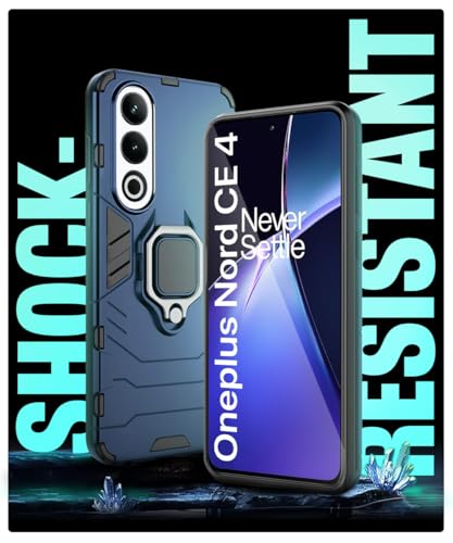 Image of WOW IMAGINE Shock Proof Back Case Mobile Cover for 1+ OnePlus Nord CE 4 5G | Back Cover Case (Tough Armor | Hybrid PC + TPU | Ring Holder & in-Built Kickstand | Blue)