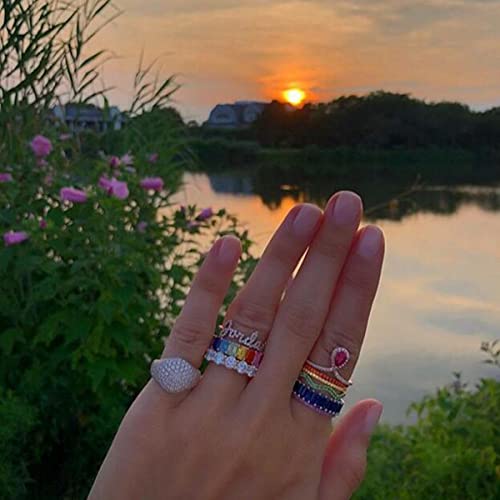 Image of Caiyao Green Emerald Eternity Paved Square Cubic Zirconia Promise Wedding Band Rings Gold Plated Baguette Jewelry Rectangle Emerald-Cut CZ Ring for Women Girls