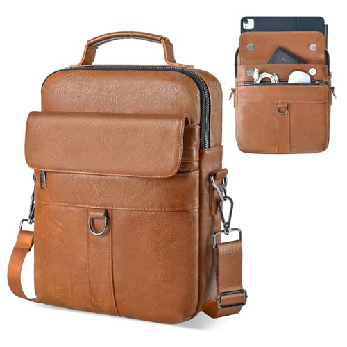 12.9-13 Inch iPad Carrying Leather Bag for 2026 2025 13 inch iPad Air M4 M3 & iPad Pro M4 M5 with Magic Keyboard iPad Pro 12.9 Travel Shoulder Sleeve Case Brown