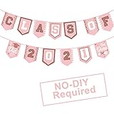 2021 Rose Gold Graduation Banner - No DIY Required Rose Gold Graduation Party Supplies Decorations Grad Banner for College, High School Party (Rose Gold Class of 2021)
