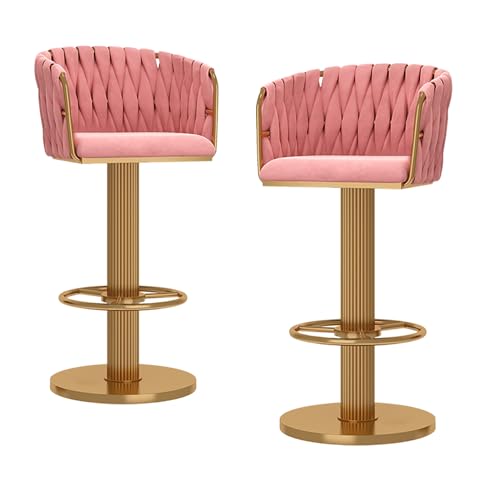 Modern Gold Velvet Bar Stools Set of 2 Swivel Adjustable Counter Height Chairs with Backs for Kitchen Home Bar Island Stylish Woven Design