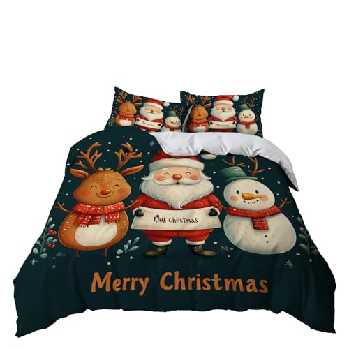 3-teiliges Weihnachts Bettwäsche Set 135x200 cm, Wintermotiv in Grün...