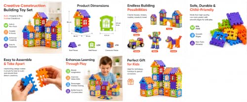 Image of House Building Block (72 Pcs Block+20 Pcs Window),Big Size 65 * 65 * 9 MM Square & 85 * 65 * 9 MM Triangle Shape. Kids Improve construcation Skill