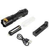 Alonefire X004 4 Color in 1 LED Tactical Torch Rechargeable Red Green Blue White Light Flashlight Waterproof Zoomable with Lithium Battery, Charger for Camping Hiking Hunting Fishing Police Adults - Image 6