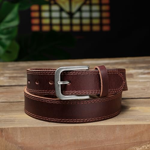 MILORDE Men's Jean Leather Belt, 35mm 100% Genuine Leather, Handmade, Classic Designs for Work and Casual2