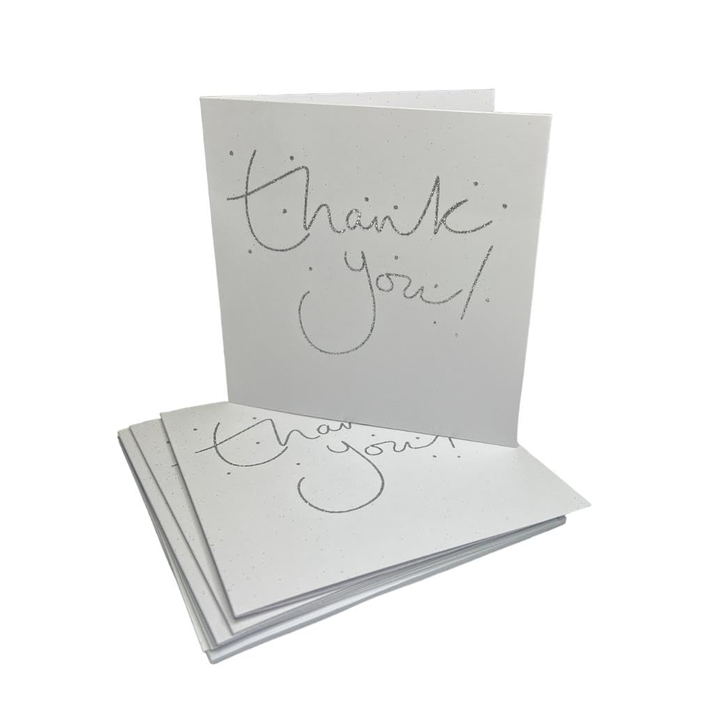 Pack of 60 Silver Foil Text and Stars Thank You Cards with Envelopes