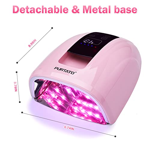 Purtato Professional Salon Rechargeable 90W Uv Led Cordless Nail Lamp,45 Lamp Beads Long Battery Life,Removable Stainless Steel Bottom, No Black Hands Nail Dryer (Pink) #TOP7