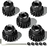 5Pcs 0.8M Hardened Steel Pinion Gear Set 5mm Shaft 16T 17T 18T 19T 20T Motor Pinion Gear with M4 Screw and Hex Key, for Arrma HPI Kyosho Losi Axial Traxxas Tamiya 1/10 RC Car and 540/550 Motors