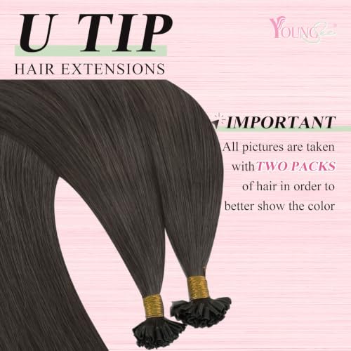 Image of YoungSee U Tips Hair Extensions Real Human Hair Mocha Brown Utip Hair Extensions Human Hair Ash Brown Keratin Hair Extension Human Hair 14 Inch Fusion Ktips Hair Extension 50g 50 Strands