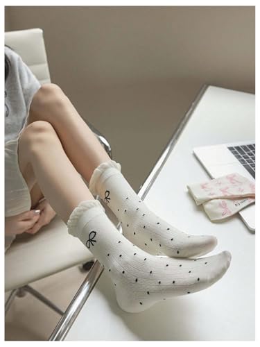 Floerns Women's 4 Pairs Bow Print Crew Socks Cute Comfy Frilly Sock2