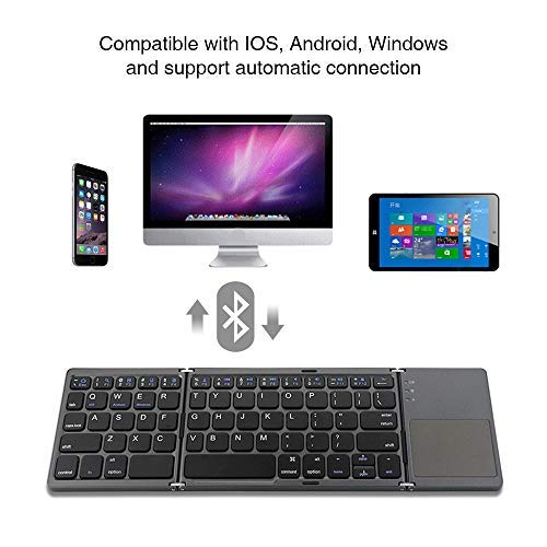 Pocket Size Foldable Bluetooth Keyboard Portable USB Rechargeable Bluetooth Keyboard with Touchpad Mini Keyboard for Windows Android iOS Windows Tablet Smartphone Laptops (Dark Grey) - Thumbnail 2