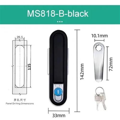 Serrure de plan carré noir argent MS818 finition haute résistance