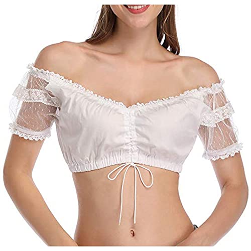 TDEOK Mujer 1PC lencería encaje chaleco mujer elegante tirolesa blusa negro tirolesa blusa de encaje para Oktoberfest lencería hombres elefante, Blanco, XXL