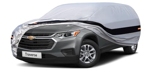 Image of Holhtly Car Cover Custom Fit for Chevrolet Traverse, Car Covers for Automobiles All Weather Waterproof Sun Snow Rain Wind Dust Protection, Outdoor Car Cover Gray & Black