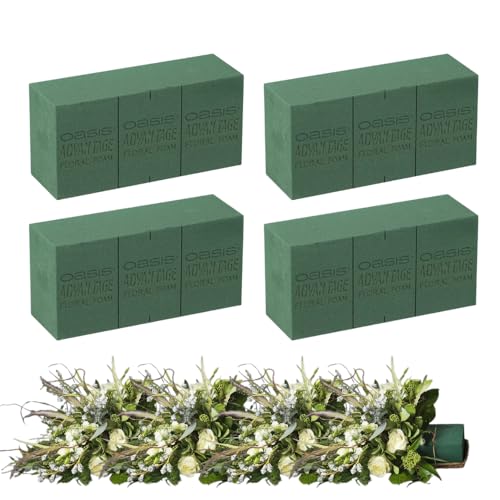 Image of Oasis Pack of 4 Advantage Floral Foam Bricks | Green Florist Foam Blocks for Flower Arrangements in Home Decor, Weddings, Events, Festivals & More | Size 9 x 3 x 4 Inches