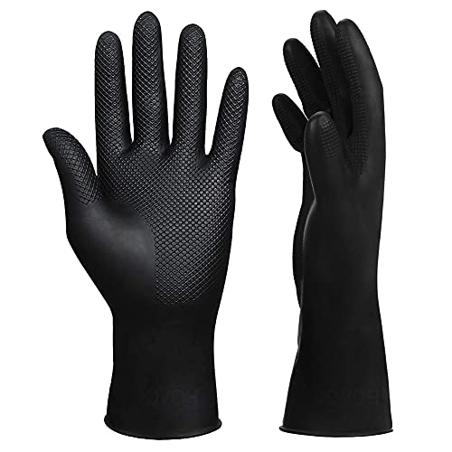 Hair Dye Gloves, Black Reusable Rubber Gloves, Professional Hair Coloring Accessories for Hair Salon Hair Dyeing,2Pcs