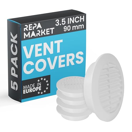 Repa Market 90mm 5 Stück Weiß Rund Lüftungsgitter mit Insektenschutz - Kunststoff Lüftungsrohr Abdeckung für HVAC Heizung, Kühlung, Klimaanlage - Innen/Außen, Garage, Gartenhaus Luftgitter